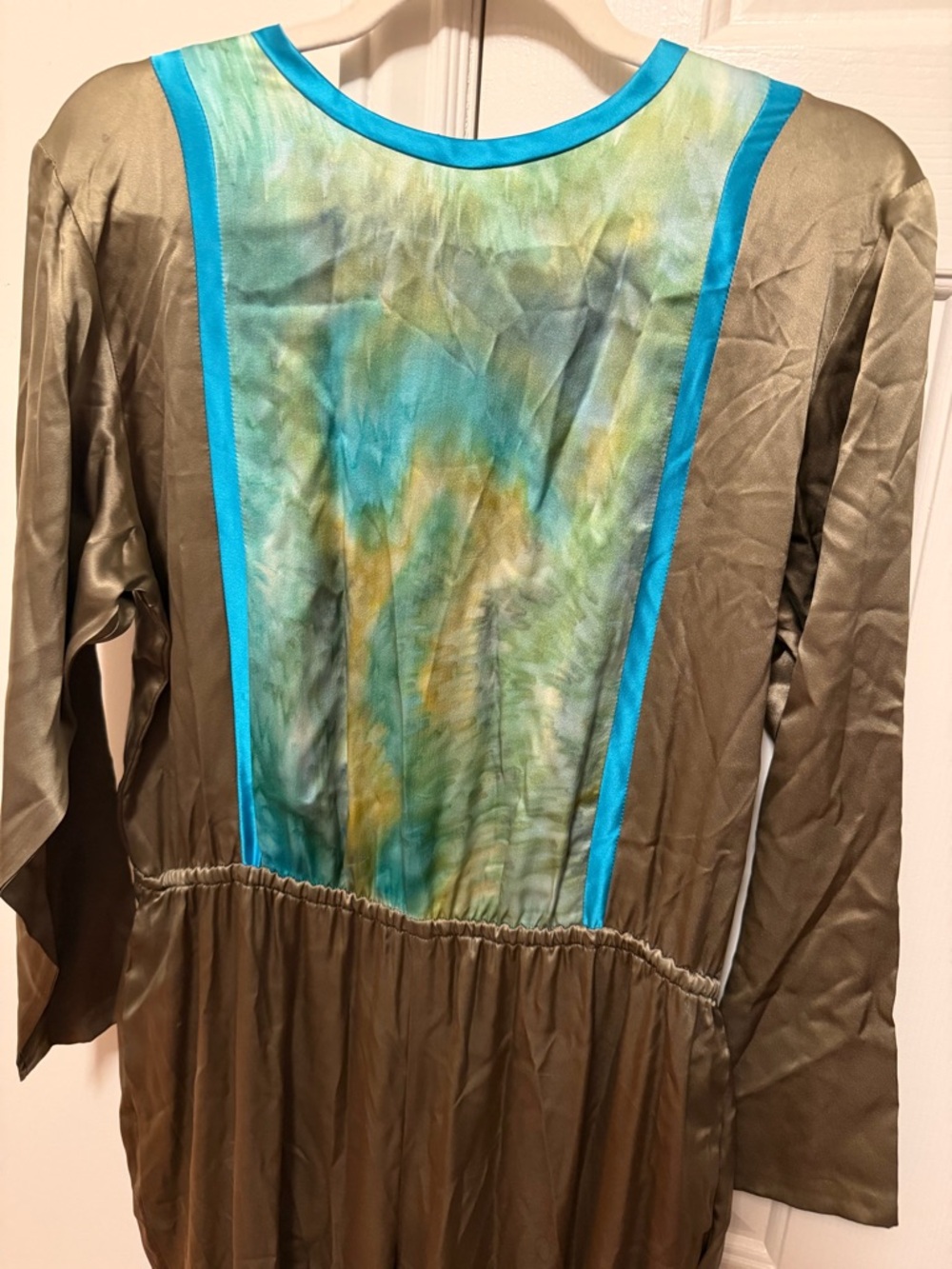 Vintage Olive Green Jumpsuit with Turquoise Panel